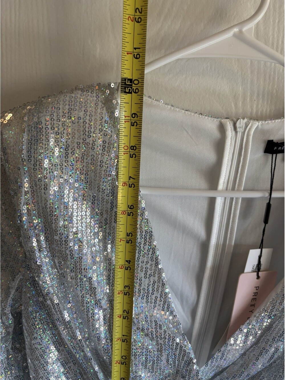 NWT Pretty Darling Silver Sequin Wrap Long Sleeve Maxi Dress White Size 2 - Picture 6 of 8